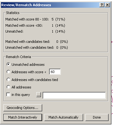 Geocoding results window