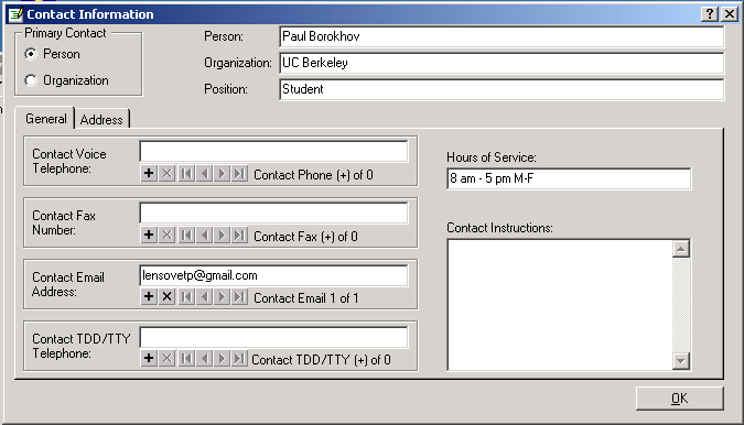 Contact info dialog