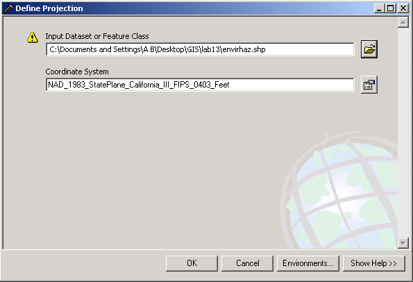 Defining a projection for the hazards shapefile