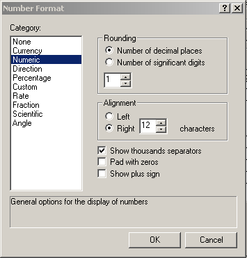 Number formatting window
