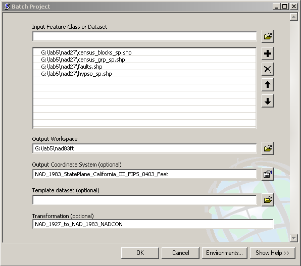 Batch projection of NAD 27 files into NAD 83