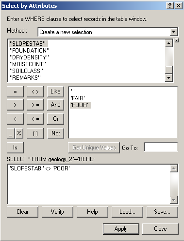 Geology selection query