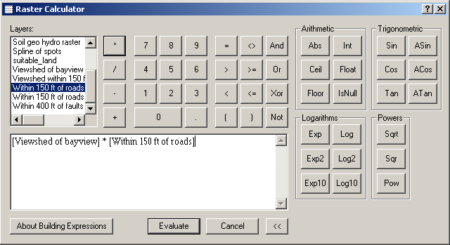 Viewshed multiplied by roads in the raster calculator